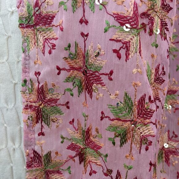 NWOT RAJ Pink & Multicolored Embroidered Stars Sequins Silk India Scarf/Wrap - Picture 6 of 11